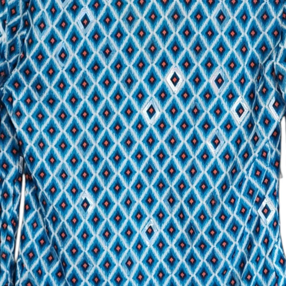 Tory Burch Blue Ikat Geometric Diamond Tunic Top-Mirrored Accents Size 4